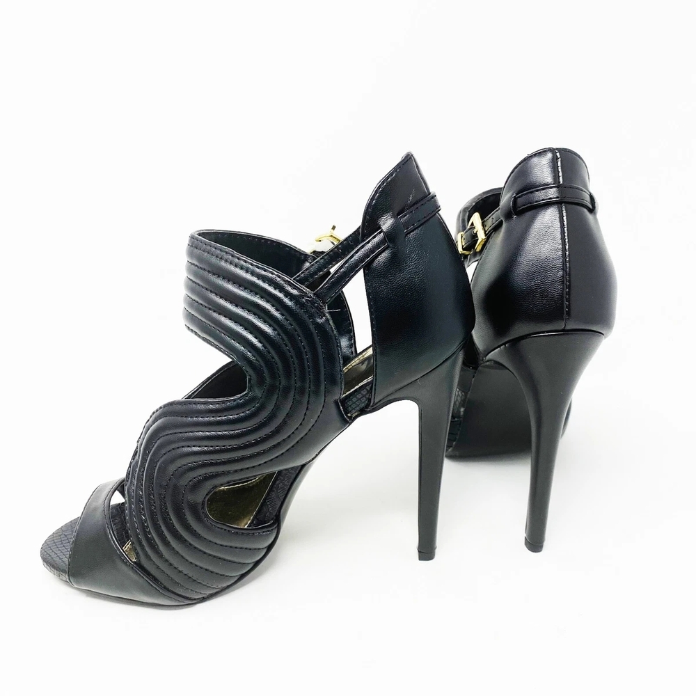Black Quilted Cut Out Open Toe Pumps High Heel Stilleto Sandals 10M NWOT